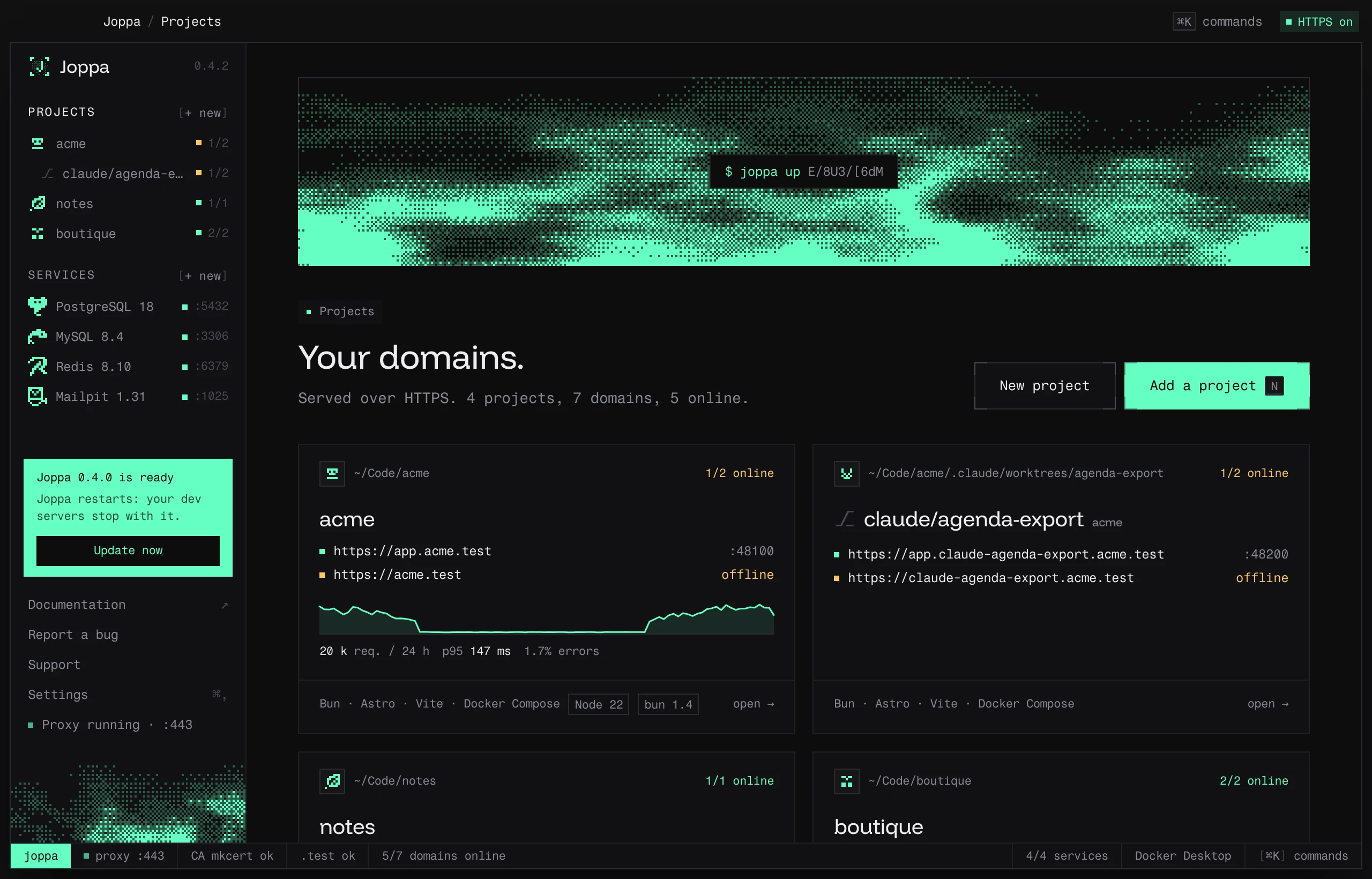 The “Joppa 0.4.0 is ready” card at the bottom of the sidebar