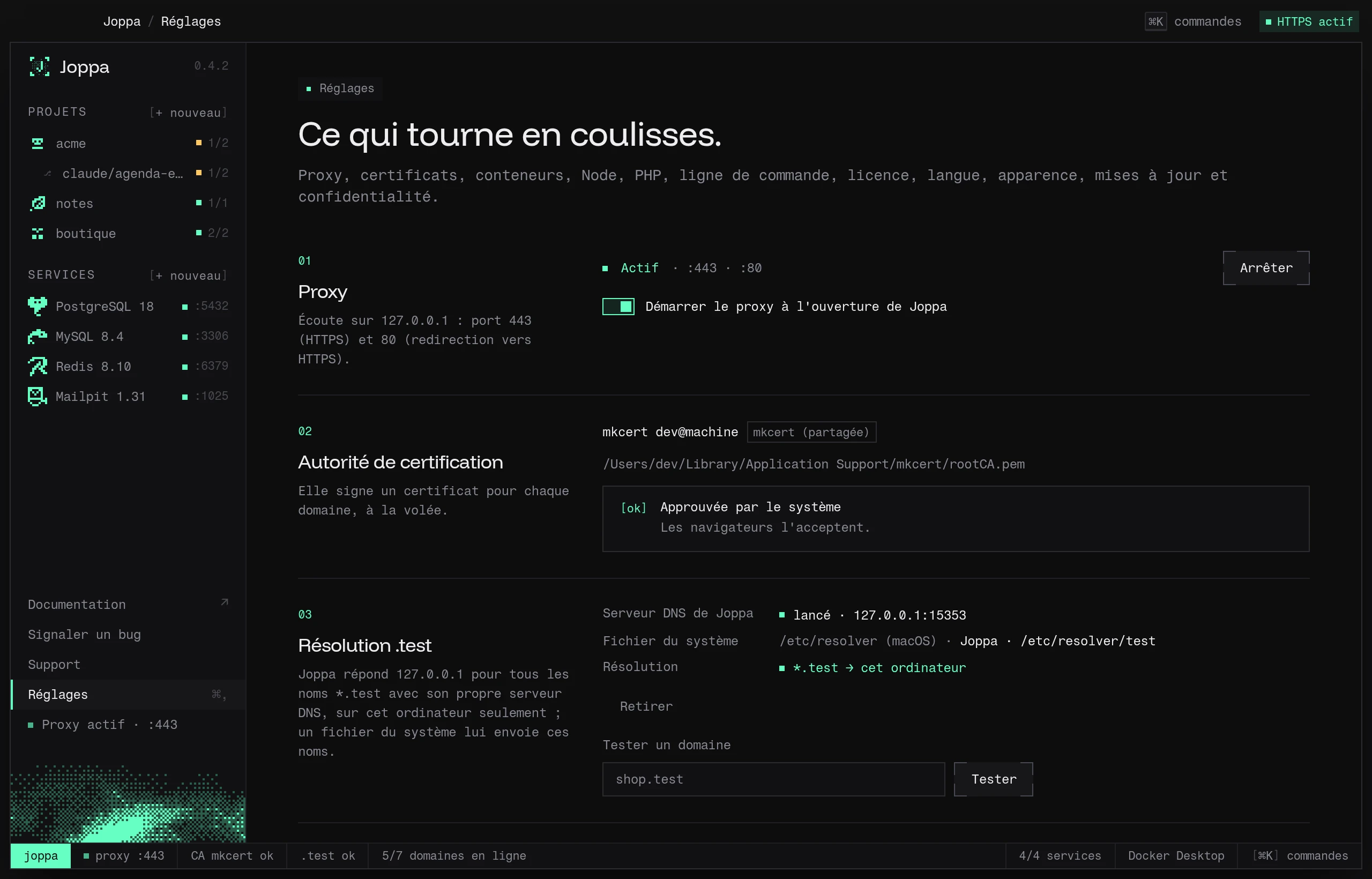 Les Réglages de Joppa : proxy, autorité de certification, Lerd, conteneurs…